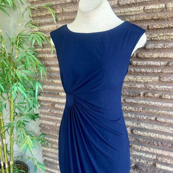 Connected Apparel Blue Gathered Waist Pencil Jersey Knit Dress Size 8 - Picture 7 of 8